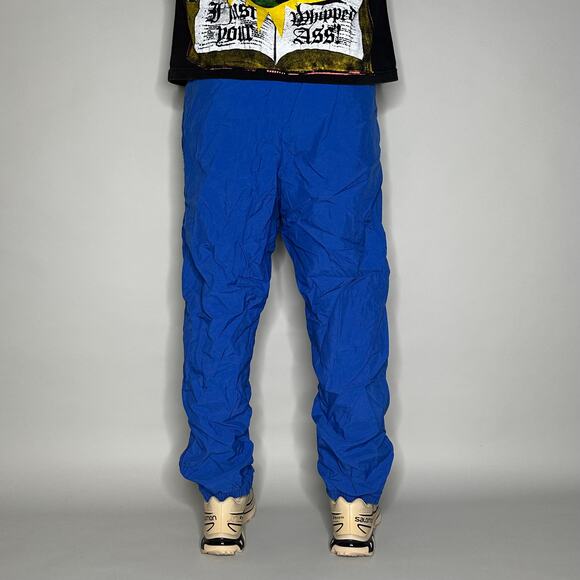Vintage Russell Track Pants M Royal Blue Nylon Joggers has Ankle Zippers 90s - Picture 3 of 4
